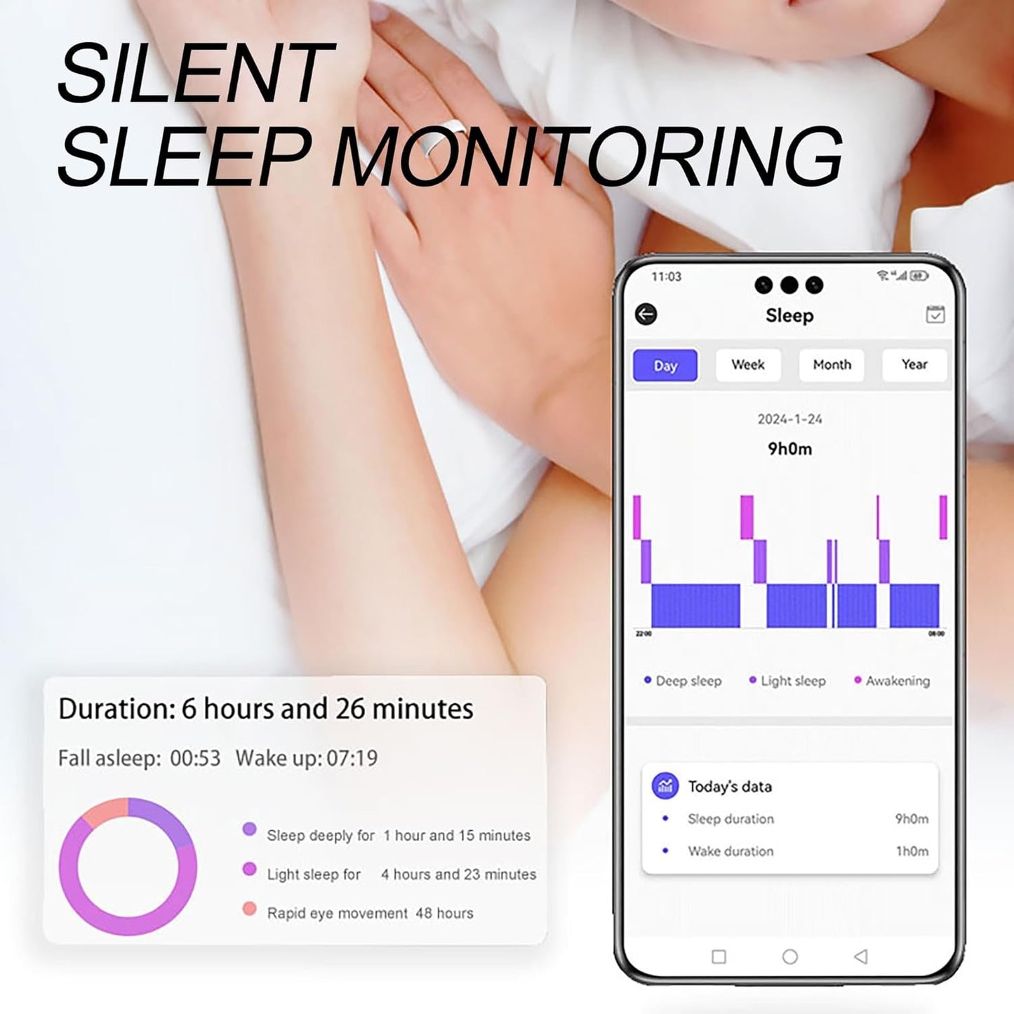 CNBRO Smart Rings for Men Women Health Ring Heart Rate Monitor Sleep Rings NFC Control Family Care Exercise Activity Tracker Pedometer Step Counter Smart Rings for Android & iOS Phones Ceramic Ring