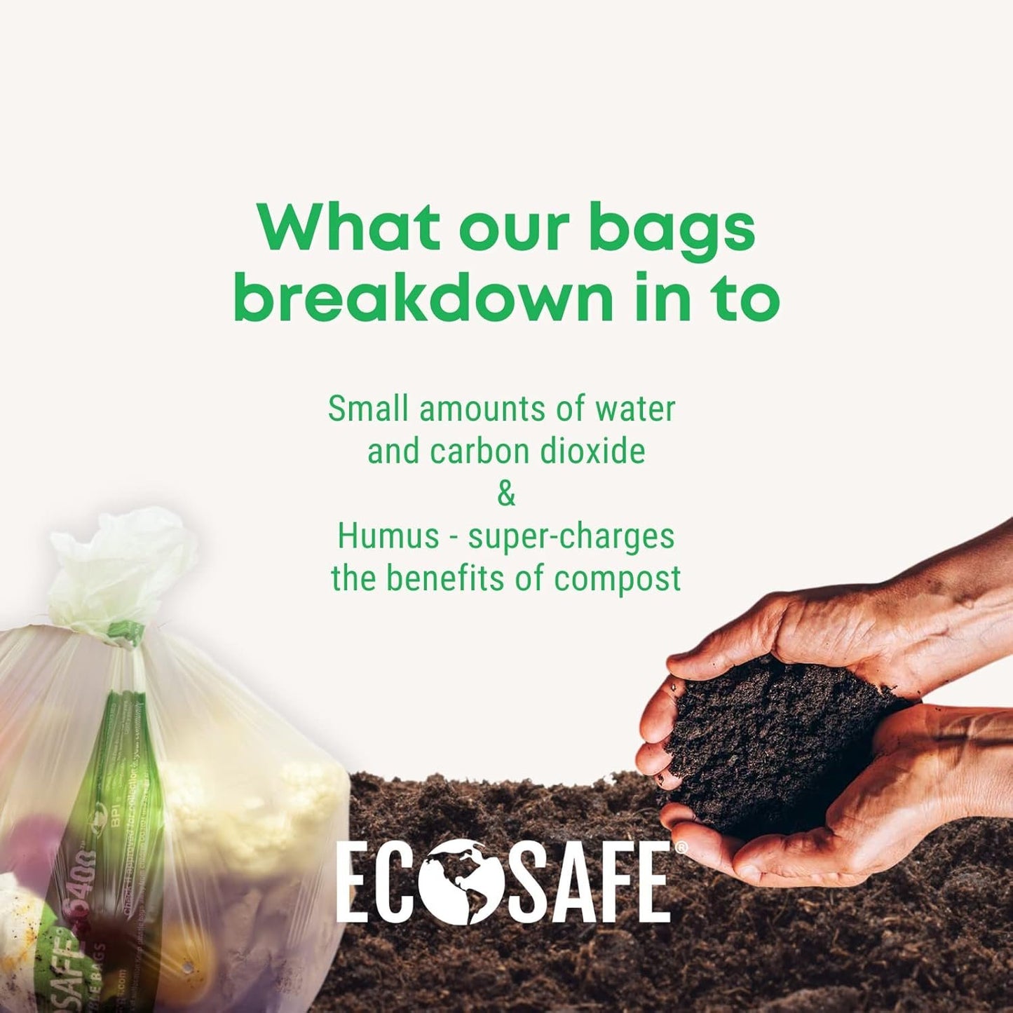 EcoSafe-6400 HB2636-8 Certified Compostable Bag - 26x36" Green Bags for 20 Gallon Bin - Extra Strong Leak, Puncture and Tear Resistant Food Scraps Bin Liners, Pack of 165
