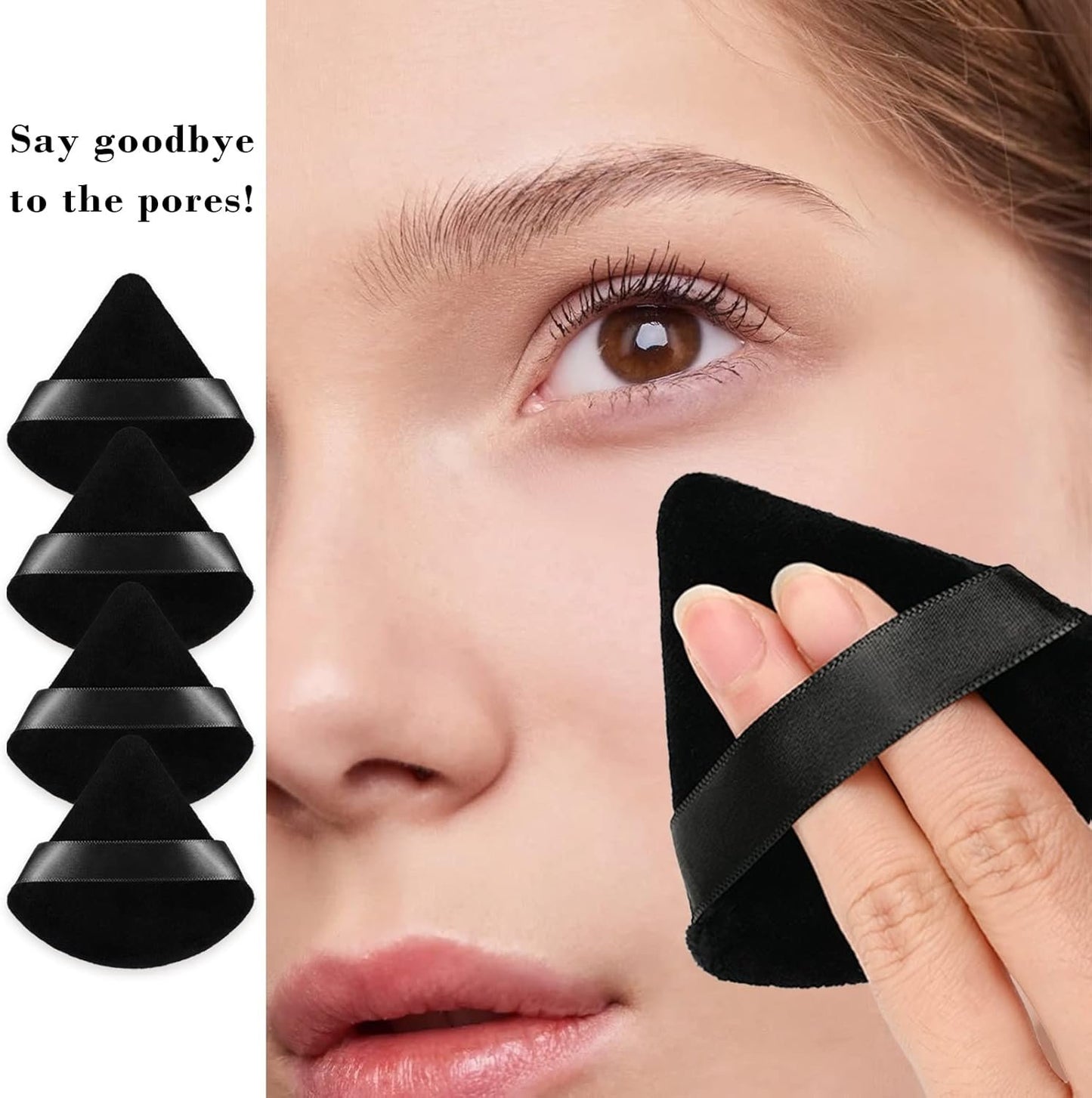 8Pcs of Triangular Powder Puff Makeup Sponges, Made of Super-soft Velvet, Designed for Contouring, Eye, and Corner, Beauty Blender Foundation Mixing Container.(Black)