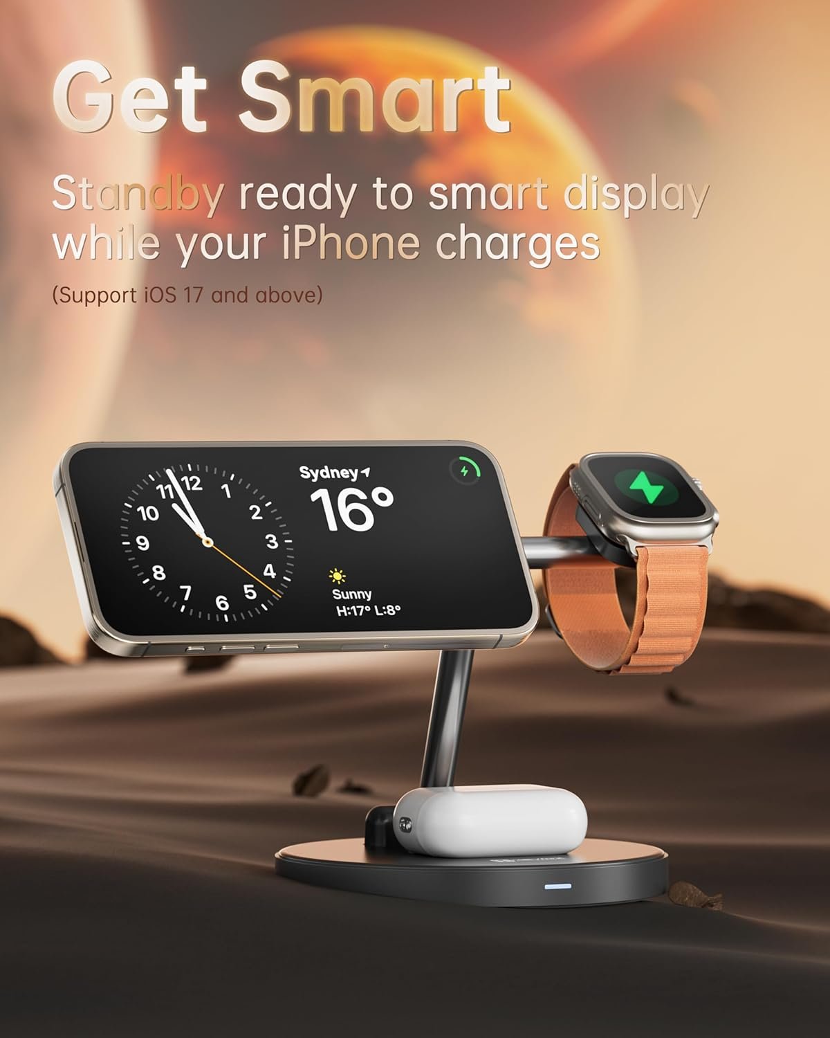 HEYMIX 3-in-1 Magsafe Wireless Charger, Fast Wireless Phone Charging Dock Compatible with Apple, Magnetic Wireless Charging Stand Compatible with iPhone 15/14/13/12, iWatch 8/7/SE/6/5, AirPods Pro