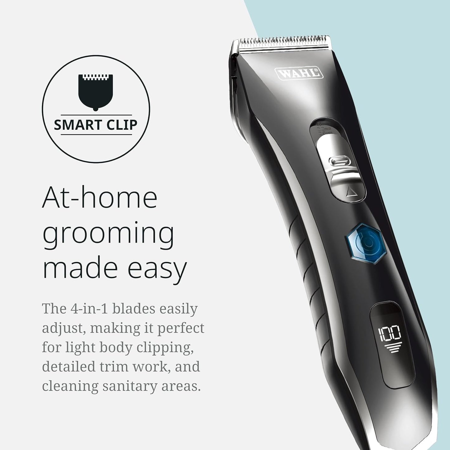 Wahl Pro Animal Smart Clip - Effortless at-Home Grooming - Cordless Clipper with LCD Screen - Rechargeable Battery - Supports Adjustable Cutting Length - Quiet Grooming Tool