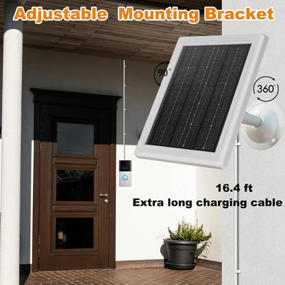 Ring Doorbell Solar Charger 5W 12VAC Compatible with Ring Video Doorbell 3/3+/4, Battery Video Doorbell Pro, 16.4ft Waterproof Charging Cable, 360°Adjustable Mount