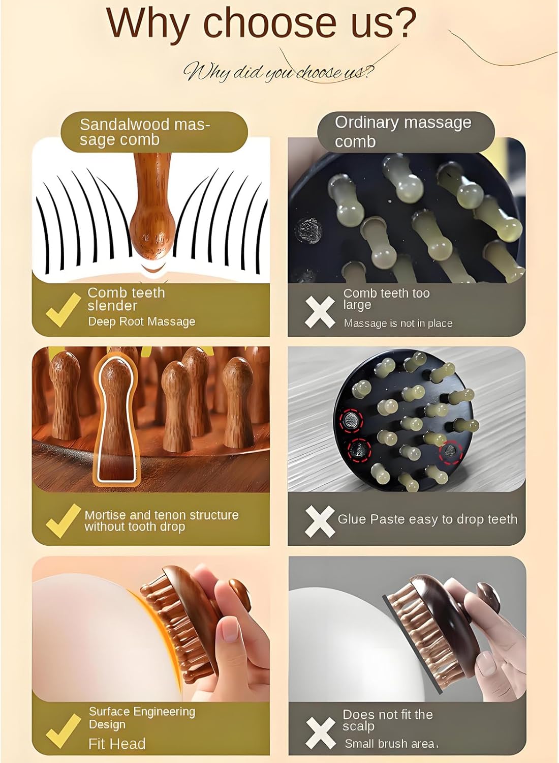 WisBtyCo Massage Hair Brush,Sandwood Hair Scalp Massager with 28 Pins, Wooden Scalp Massage Comb, Wooden with Handle, for Men and Women, Full Body Hair Brush