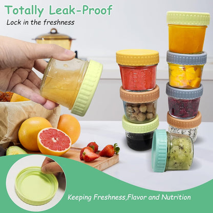 HuanShiJingXuan 20 Pack Glass Baby Food Storage Containers, 4 oz, Safe for Baby Food, Jams, Fruits, Salads, Jellies, Spices, Nuts, Homemade Desserts, Microwave & Dishwasher Safe, BPA Free Reusable