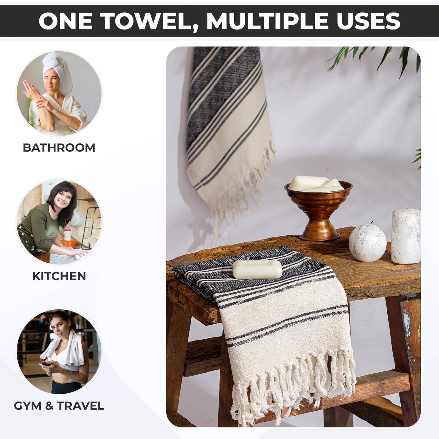 DEMMEX Organic Cotton Diamond Turkish Hand Towels for Bathroom & Kitchen – Set of 2 - Decorative Lightweight Towels for Hand, Face, Dish, Bath, Travel | 100% Oeko-TEX Certified, 46x92cm, Beige