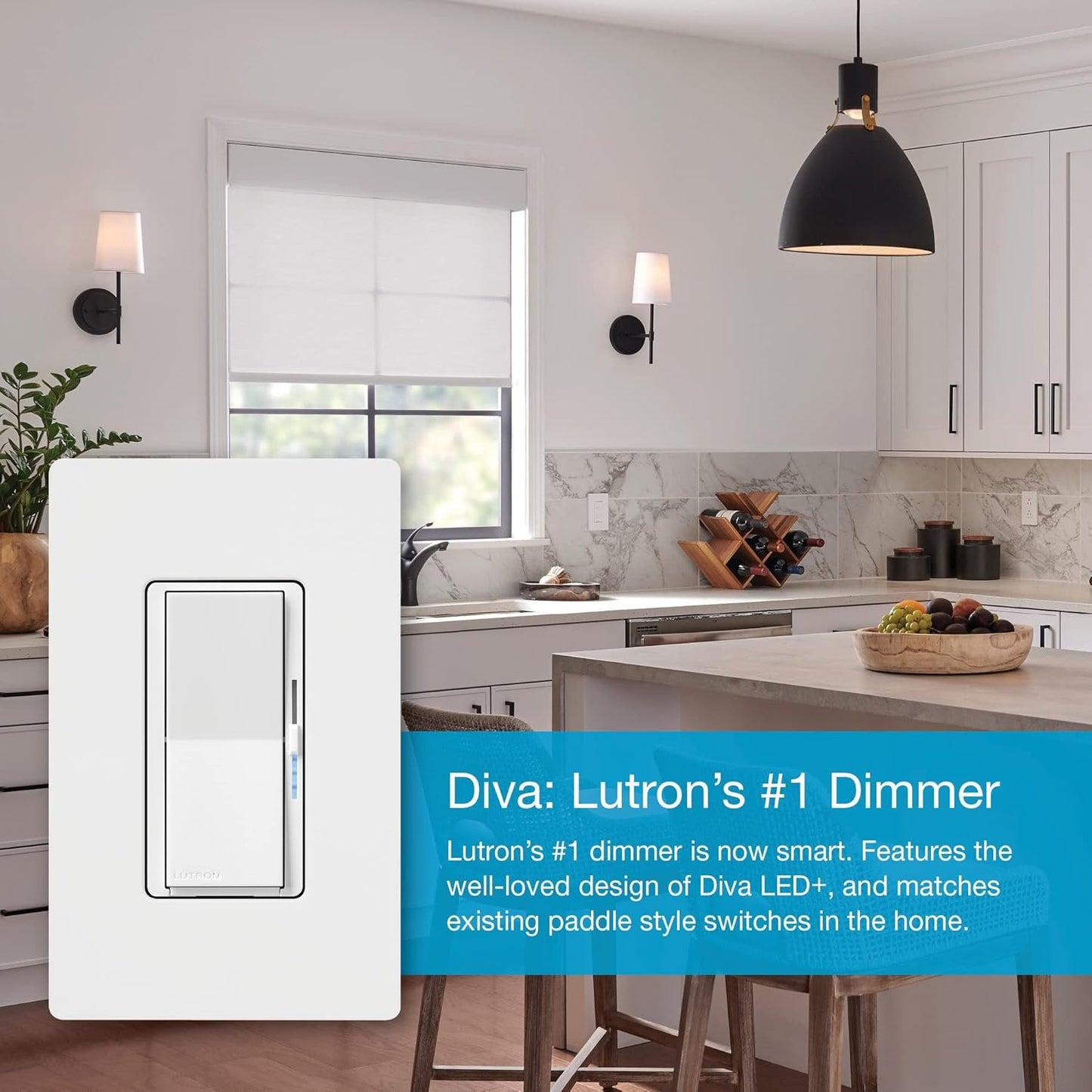 Lutron Diva Smart Dimmer Switch for Caseta Smart Lighting (Lutron Smart Hub Required), for LED Lights, 150 Watt, Single-Pole/3Way, No Neutral Required, DVRF-6LS-WH-2, White, 2 Pack