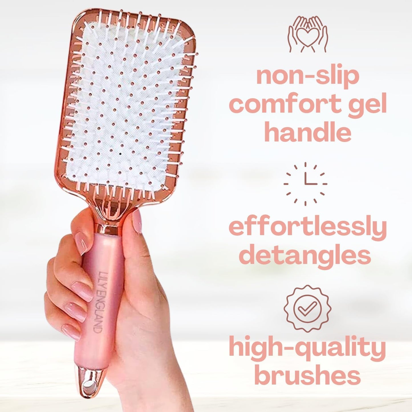 Lily England Paddle Brush Best for Detangling Straightening Hair and Blowdrying Rose Gold Hairbrush