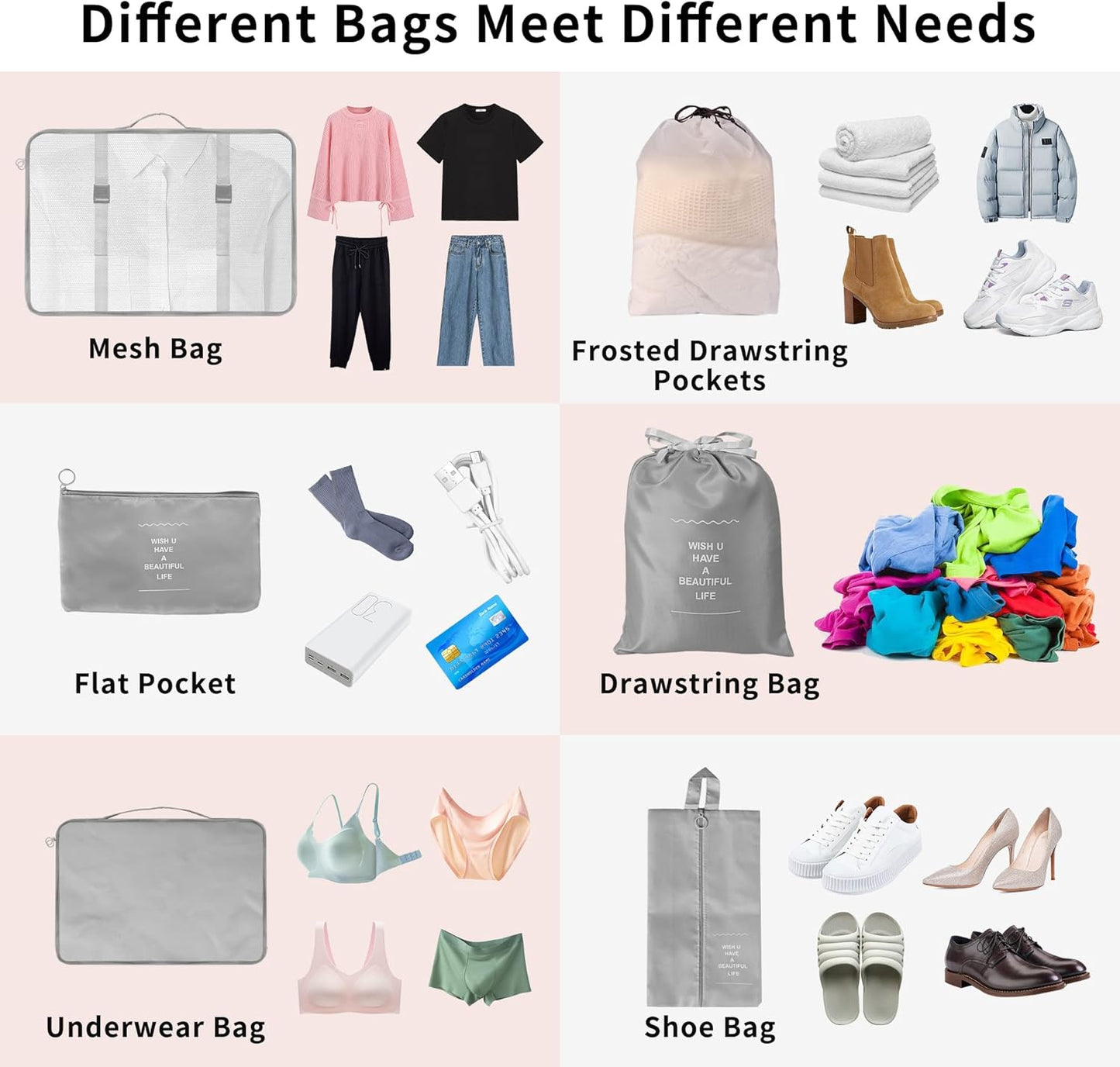 9 Set of Waterproof Packing Cube, Space-Saving Suitcases, Separators for Travel, Travel Organizer, Clothing Underwear Footwear Organizers Sacks Storage Suitcase Set