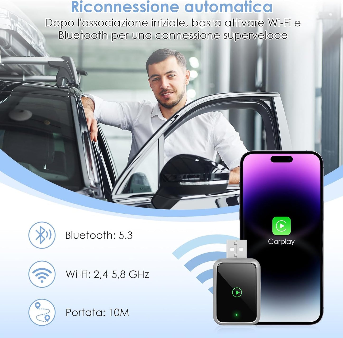CarPlay Wireless Adapter 2025 Upgrade, Wired to Wireless Converter, Plug & Play USB C/A, Compatible with iPhone iOS 10+ and Cars with CarPlay