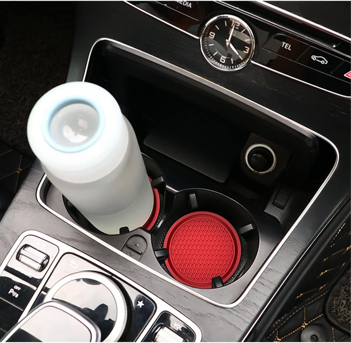 Car Cup Holder Coaster, 4 Pack 2.75 Inch Diameter Non-Slip Universal Insert Coaster, Durable, Suitable for Most Car Interior, Car Accessory for Women and Men (red)
