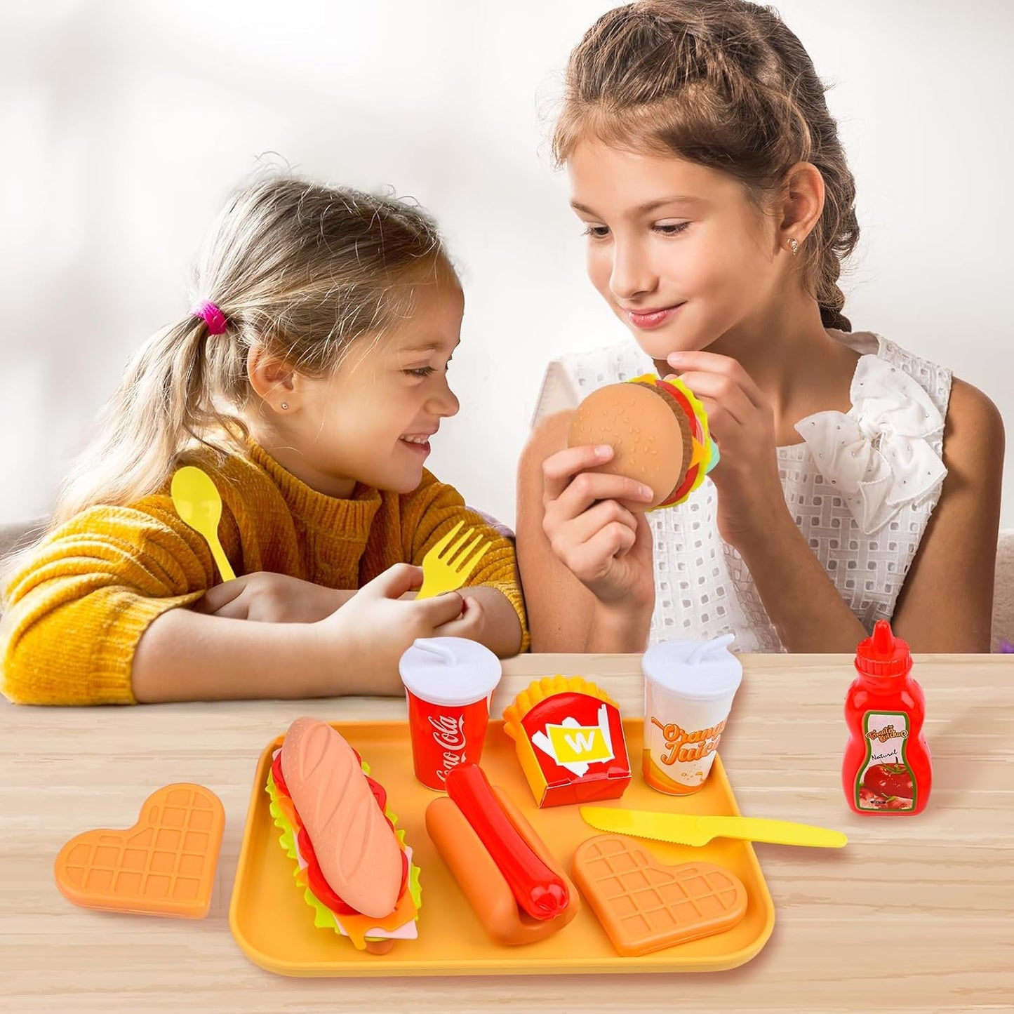12PCS Pretend Play Food Set,Play Fast Food Toys for Kids with Take Apart Burger and Hot Dog Plastic Food Toy,Play Kitchen Accessories Role Play Toys Gift for Kids Toddler Boys Girls