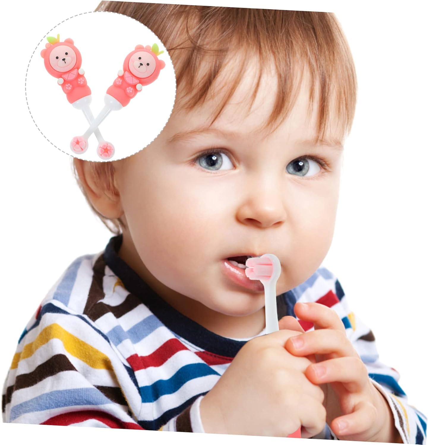 COLLBATH 2pcs Cute Bear Manual Toothbrushes Soft Bristle Tooth Brush for Ages Ergonomic Design with Durable Handle Gentle Care for Little Teeth and Gums