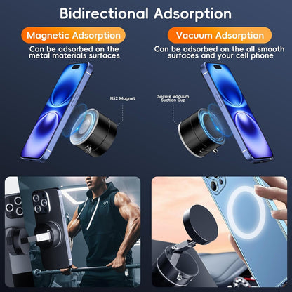 YaCeSyn Vacuum Magnetic Phone Holder, Foldable & Retractable Magnetic Suction Cup Phone Mount, Double-Sided Magnetic Phone Stand for Car/Gym/Mirror/Shower,Compatible with iPhone 16/15/14/13/12