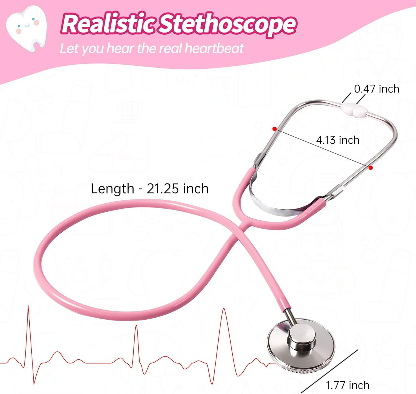 Phobby Durable Doctor Kit for Kids, 27 Pcs Deluxe Pretend Play Medical Kit Toy with Real Stethoscope, Doctor Kit for Toddlers Boys Girls Aged 3 4 5 6 7 8(Pink)