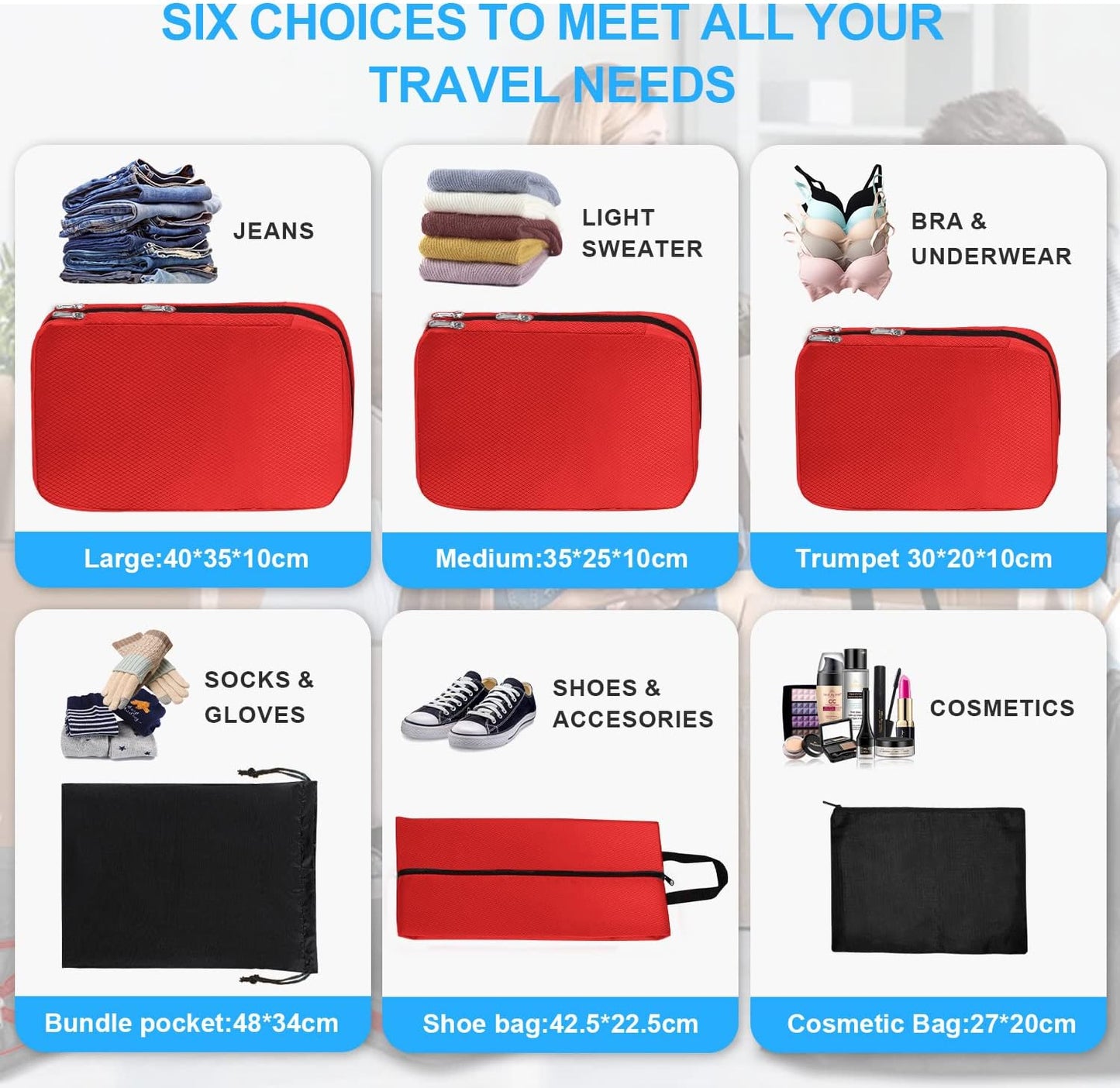 Cinnani Compression Suitcase Organizer, Set of 6 Travel Organizers, Packing Cubes for Travel, Travel Organizers, Space-Saving Travel Suitcase Organizer for Clothes, Shoes, Underwear