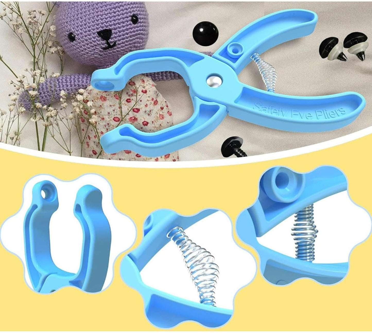 Crochet Eye Tool, Crochet Doll Supplies, Safety Eye Tool Pliers for Attaching Safety Eyes, Doll Making Pliers with Washers, for Sewing Projects, Fits 5-30mm Stuffed Animal Eyes