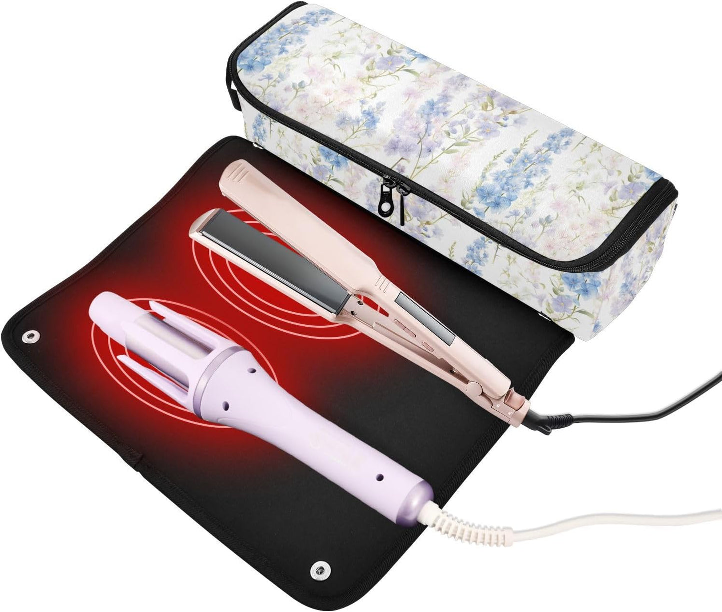 Organizzatore 2 in 1 per strumenti per capelli, con tappetino rimovibile resistente al calore, custodia da viaggio a doppio strato per utensili caldi e accessori per la cura dei capelli, borsa da