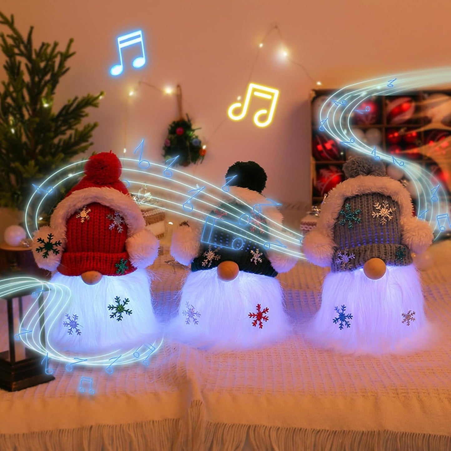 DAZZTIME Christmas Gnome with LEDs, 3 Pieces Bright Christmas Gnomes, Christmas Gnomes, Christmas Gnomes, Christmas Gnomes, Christmas Gnomes Set, Bright Christmas Decorations with Lights and Music