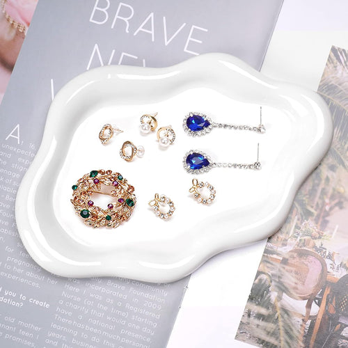 BIGPIPI Ceramic Jewelry Tray Dish for Ring Key Trinket, Cute Cloud Shape Decorative Jewelry Plate Holder for Women Gift (White),7.6 x 5 x 0.6