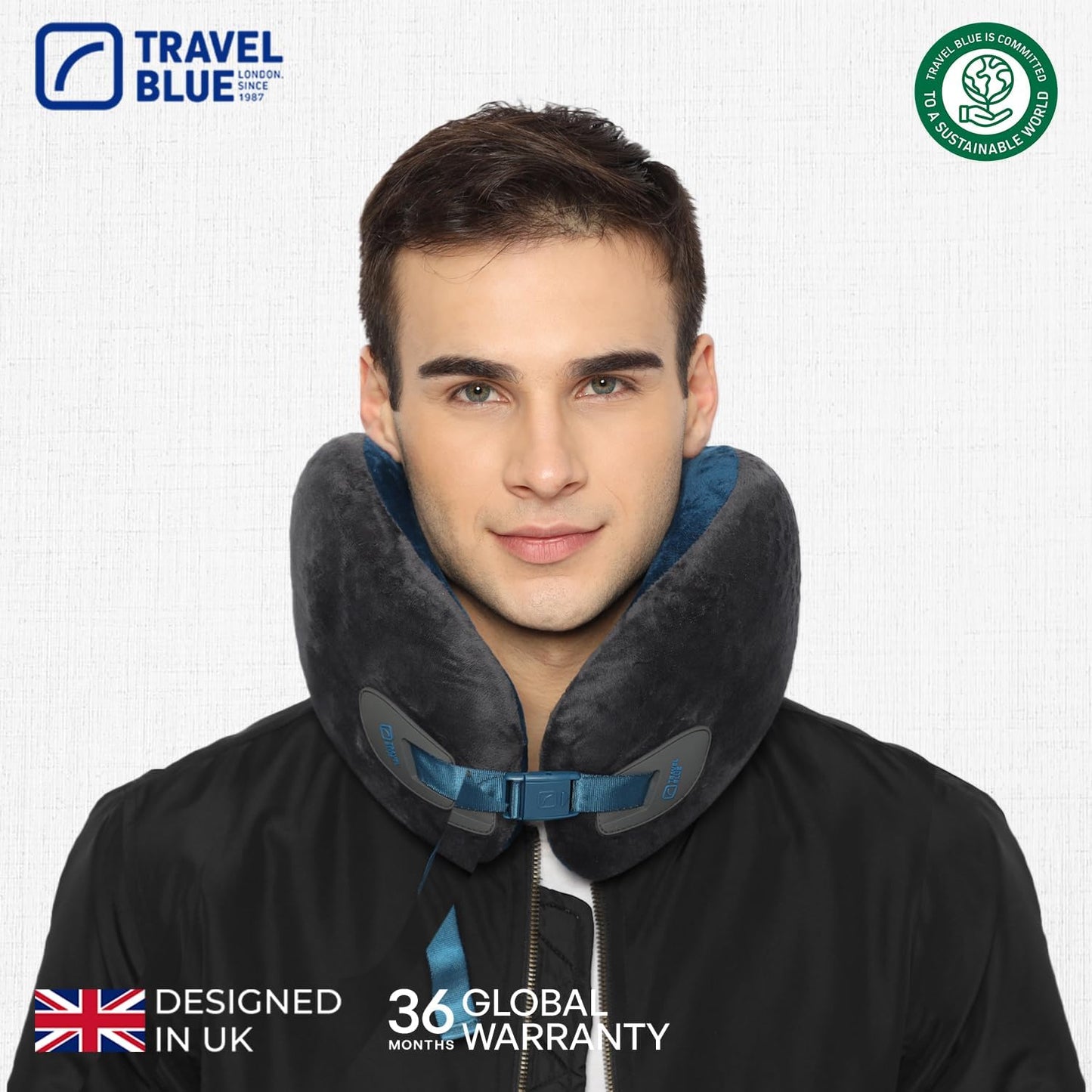 Travel Blue Infinity Neck Support Pillow - Premium Memory Foam Travel Pillow with 360 Degree Neck Support for Comfort and Pain Relief - Ideal for Airplane, Car and Train Travel (Blue)