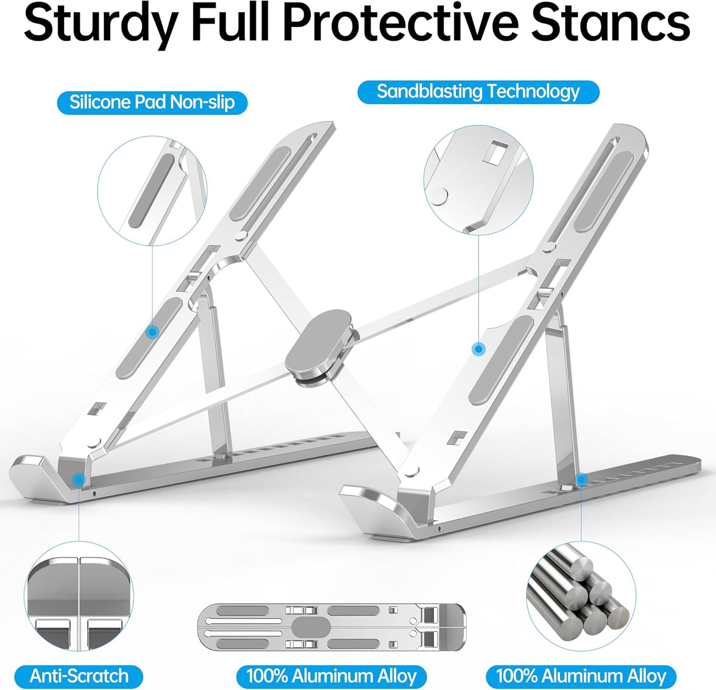 Laptop Stand for Desk,Aluminum 10-Levels Adjustable Laptop Riser Portable Laptop Holder,Ventilated Cooling pad Notebook Stand for MacBook Pro Air,Lenovo,Dell,HP,More 10-15.6”Laptops,Tablet (Grey)