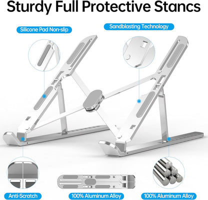 Laptop Stand for Desk,Aluminum 10-Levels Adjustable Laptop Riser Portable Laptop Holder,Ventilated Cooling pad Notebook Stand for MacBook Pro Air,Lenovo,Dell,HP,More 10-15.6”Laptops,Tablet (Grey)