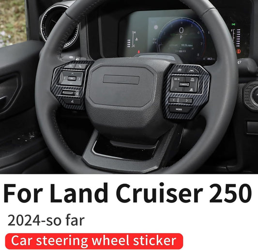 Steering wheel U-frame decoration is suitable for 2024 2025 Toyota Land Cruiser 250 1958 Prado LC250 J250 interior modification accessories (Carbon Fiber Button Sticker)