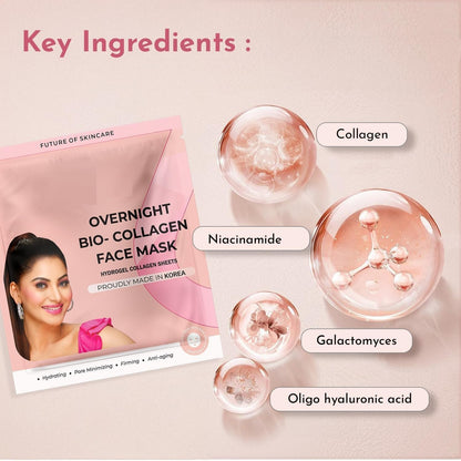 NACHT Korea.n Glass Skin Bio-Collagen Overnight Face Mask for Deep Hydration, Pigmentation, Anti-Aging & Pore Minimizing | Hyaluronic Acid, Niacinamide, Vitamin E & Centella | Pack of 1