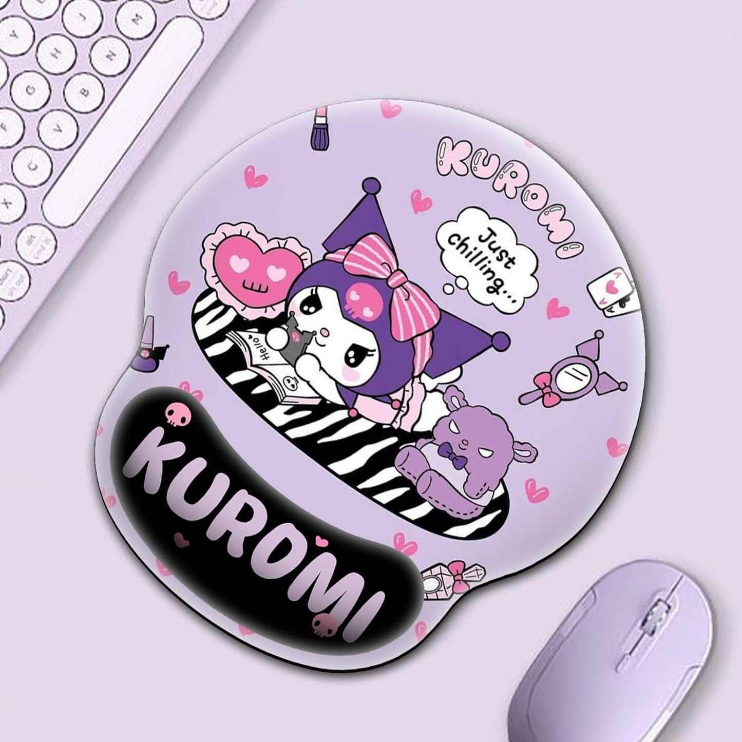 Kawaii Mouse Pad with Wrist Support, Cute Ergonomic Mouse Pads with Non-Slip Base for Home Office Decor for Women Essentials Desk Decor Accessories (Purple01)