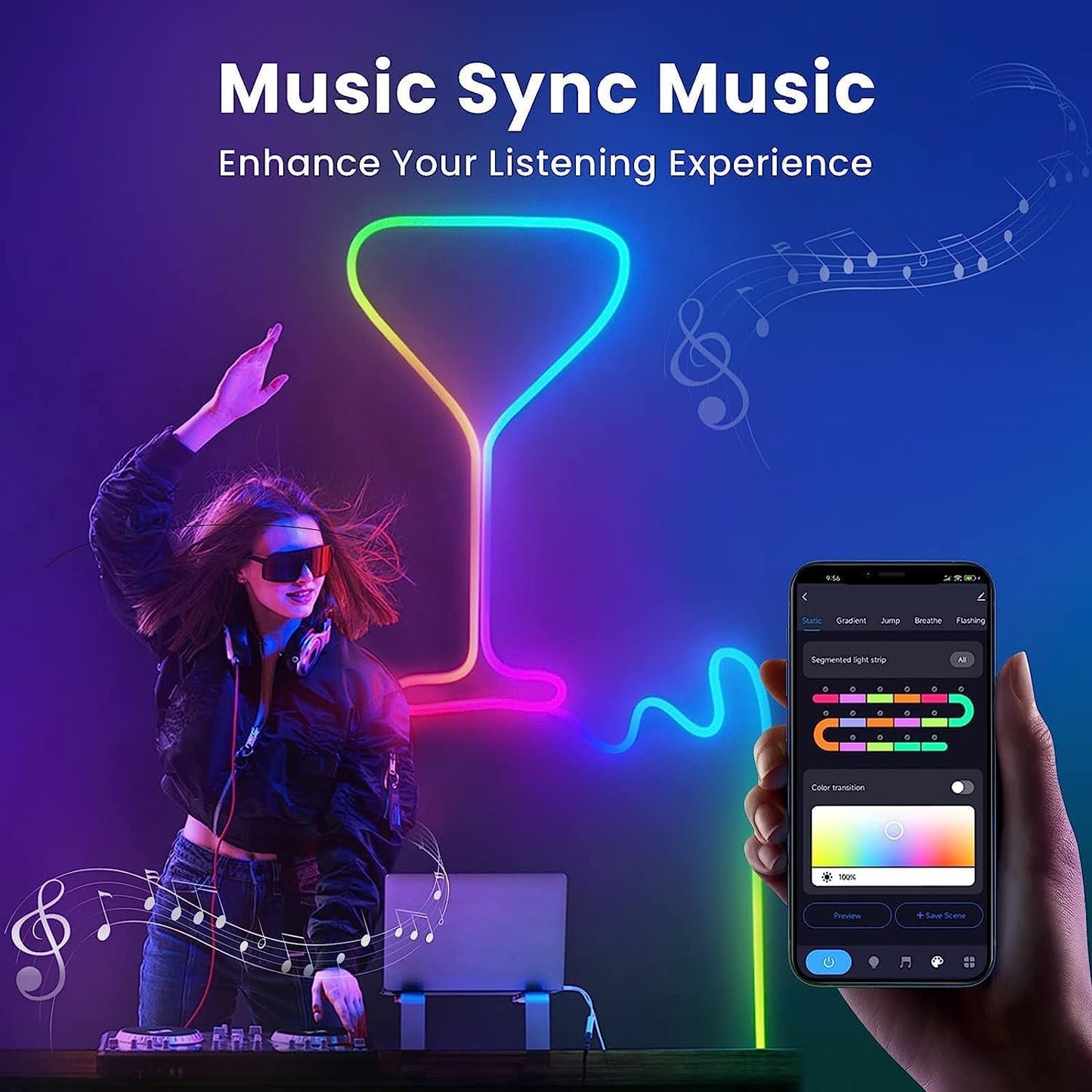 Neon Rope Strip Lights 5m RGBIC Flow LED Lights - Outdoor IP67 Waterproof, Voice Control with Alexa/Google, Music Sync via Built-in Mic, Flexible DIY Design for Bedroom, Gaming Room, Party Decor