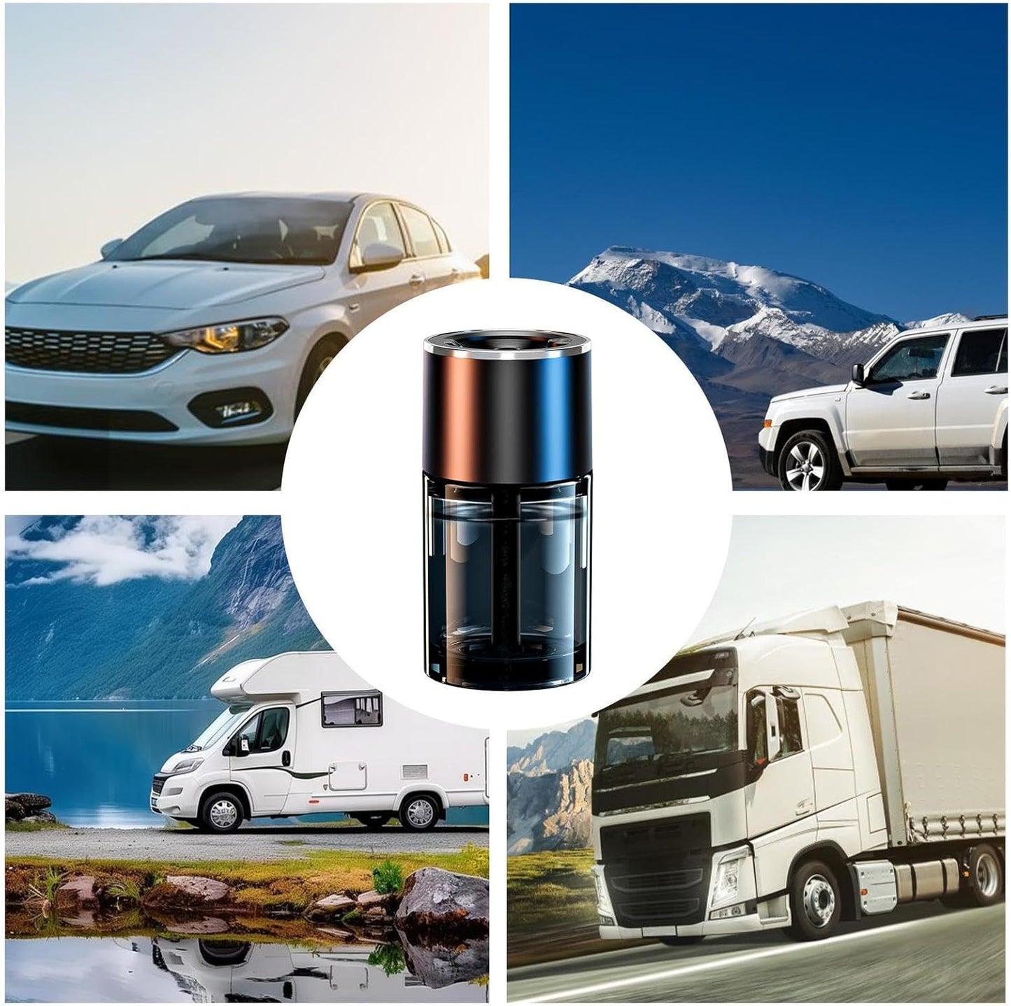 Car Diffuser Humidifier, Automotive Fragrance Diffusers, 5.1 inches Gear Adjustable Mist Level, Built-In Atmosphere Light For Car RV Truck Boat Interior Air Freshening