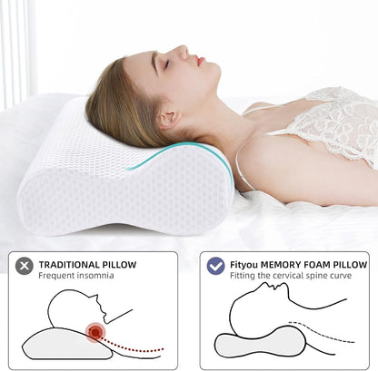 Ergonomic Memory Foam Neck Pillow (White, 60 * 30 * 10/13CM)