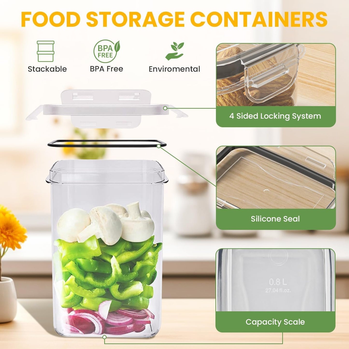 Necomi 42 Pack Airtight Food Storage Containers Set, BPA Free Leak-Proof Kitchen Pantry Organizations, Kitchen Canisters Set, Seal for Flour & Dry Foods, Cereal Storage Containers (42)