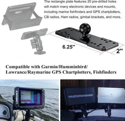 BRCOVAN Aluminum Alloy Marine Electronic Plate with 1'' TPU Ball for RAM Mounts B Size Double Socket Arm for Garmin/Humminbird/Lowrance GPS Chartplotters, Fish Finders and Marine Electronic Mount