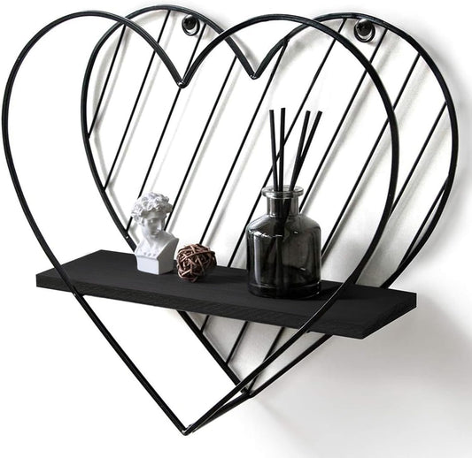 Afuly Black Wall Shelves for Floating Shelves in Metal Heart Design Industrial Style Modern Rustic Style Fantasy Unique Decoration for Bathroom Bedroom