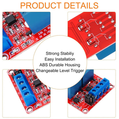 MECCANIXITY 4 Pcs DC 5V 2 Channel Relay Module Switch Boards Shield 10A High or Low Level Trigger for Electronics Industrial Home Automation