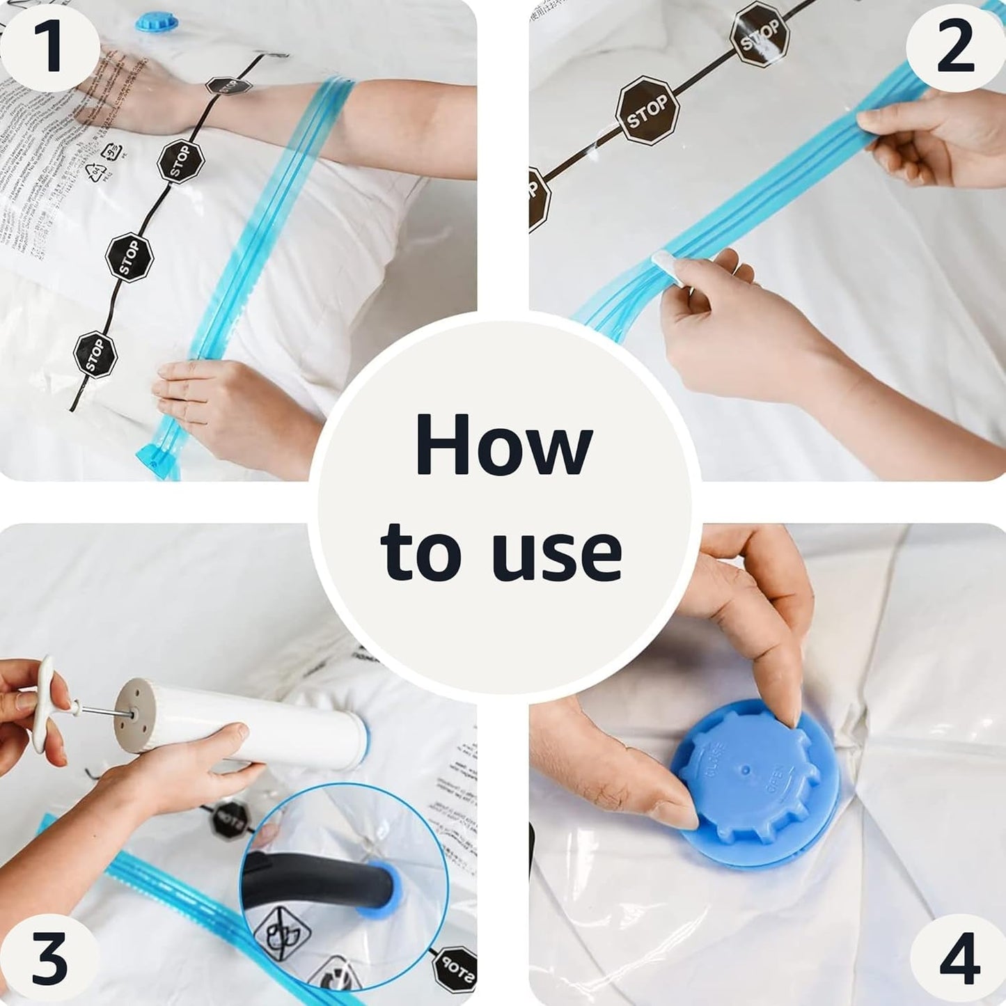 Amazon Basics Reusable Vacuum Compression Storage Bags with Free Hand Pump - Medium, 5-Pack - Best for Travel Packing