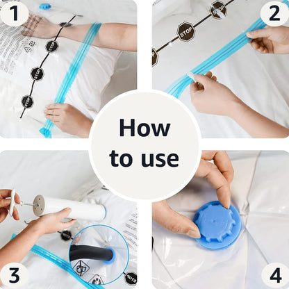 Amazon Basics Reusable Vacuum Compression Storage Bags with Free Hand Pump - Medium, 5-Pack - Best for Travel Packing