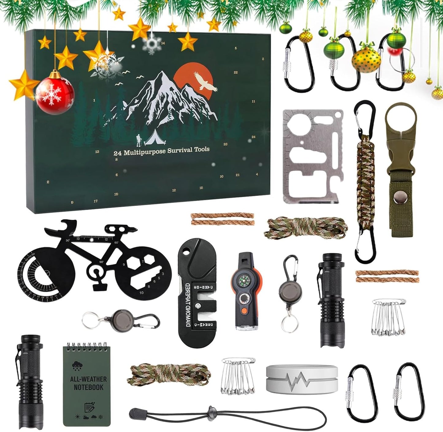 Survival Kit Advent Calendar Men, Survival Tools Advent Calendar 2024 Adult, 24 Days Christmas Countdown Calendas with Survival Kits,Christmas Survival Kit Advent Calendar