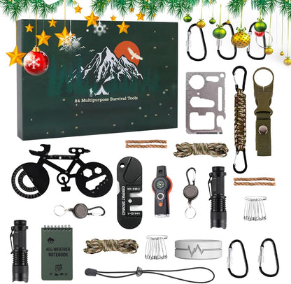Survival Kit Advent Calendar Men, Survival Tools Advent Calendar 2024 Adult, 24 Days Christmas Countdown Calendas with Survival Kits,Christmas Survival Kit Advent Calendar