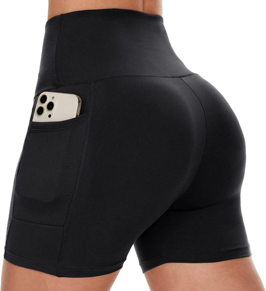M2M STYLE High Waisted Yoga Shorts for Women - Soft & Stretchy Biker Shorts with Pockets for Running, Cycling, Fitness & Activewear