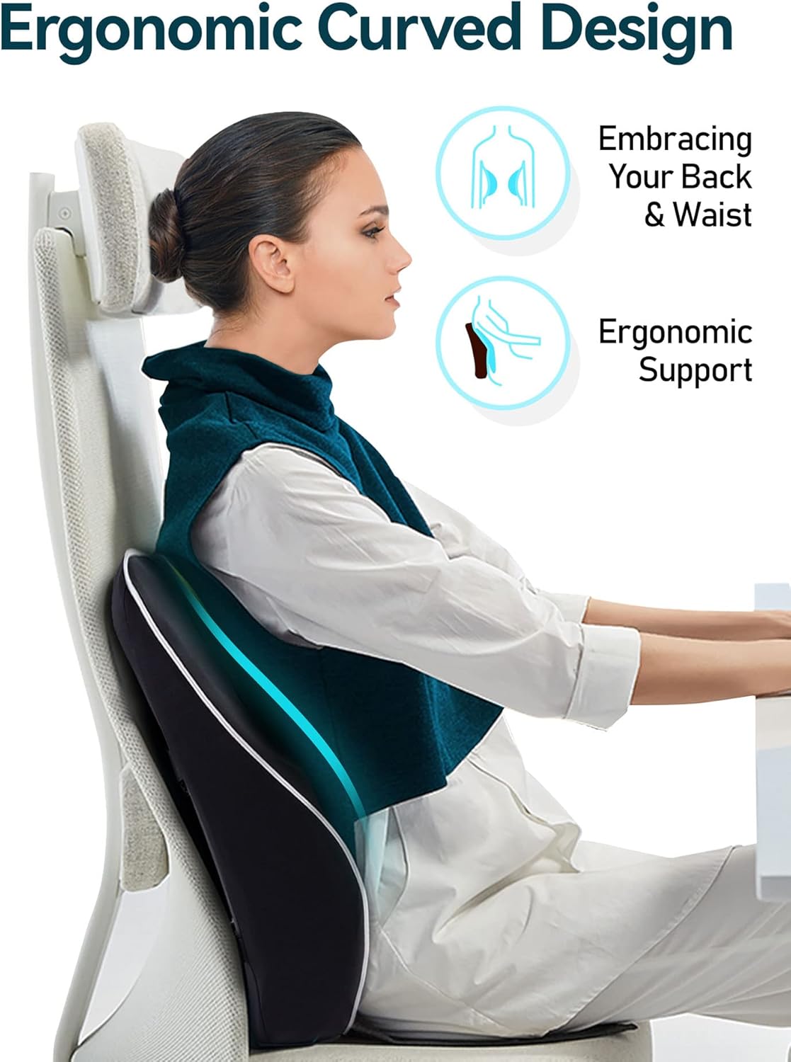 TRAVEL EASE Ergonomic Lumbar Support Cushion, Memory Foam Back Support for Car Seat Office Chair Gaming Chair, Backrest with Skin-Friendly Cover & Dual Adjustable Straps, Black