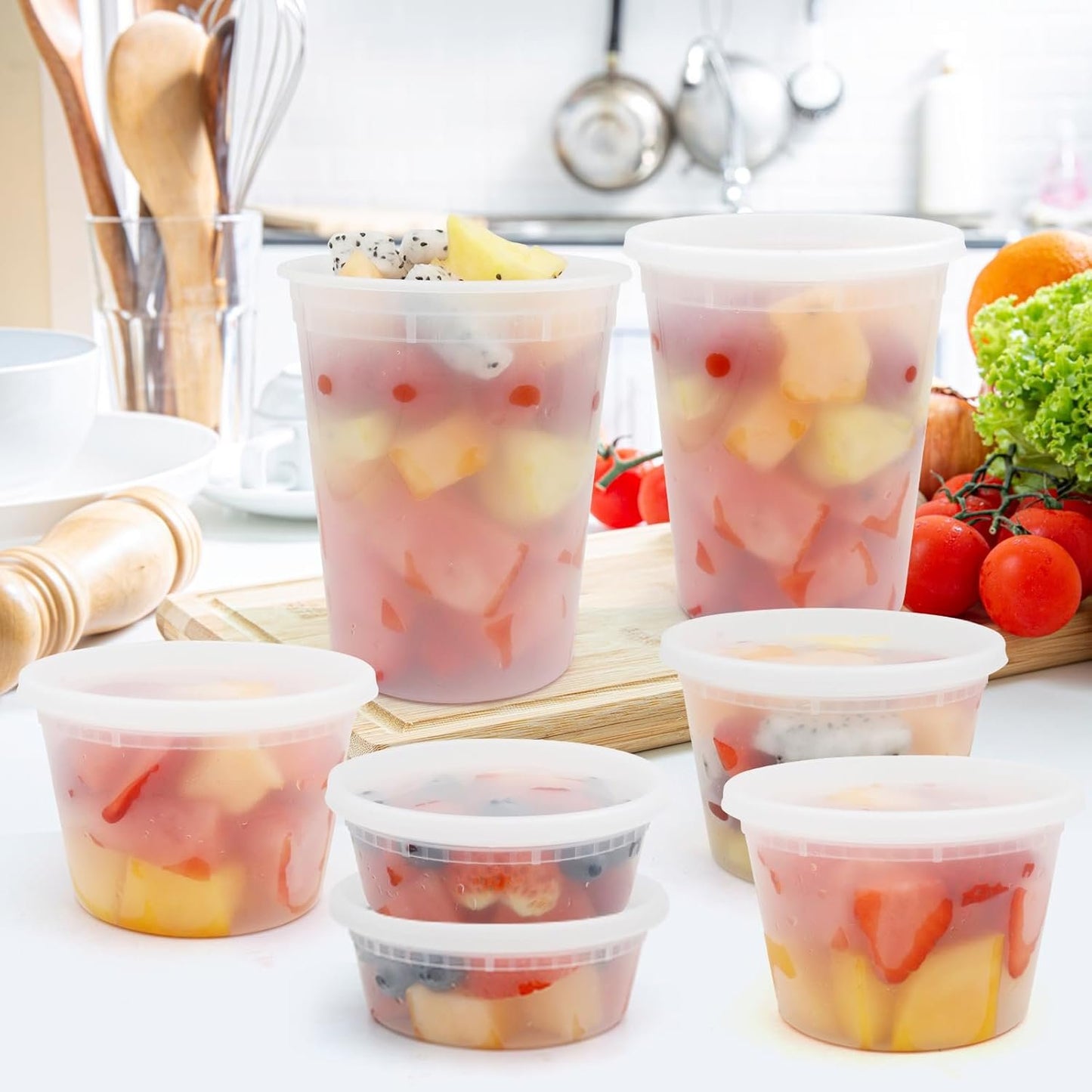 WGCC Deli Containers With Lids 48 Sets - Disposable Soup Container 8oz, 16oz, 32oz - Plastic Food Storage, Leakproof, BPA Free, Microwave/Freezer/Dishwasher Safe