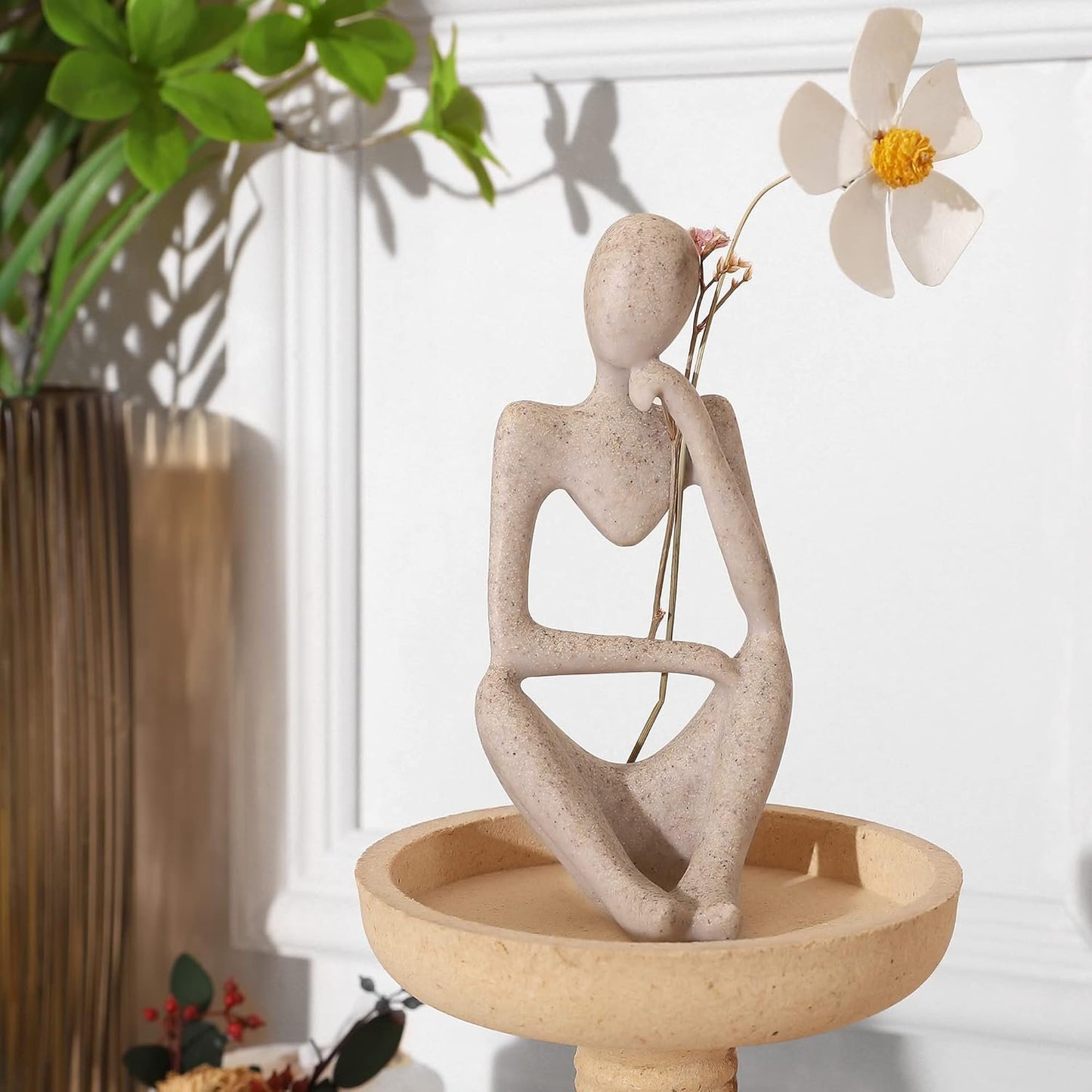 Winshall Home Accents - Resin Thinker Statue 3 PCS, Abstract Bookshelf Decor, Decorative Sculpture for Office, Book Shelf, Figurines (Sandstone)