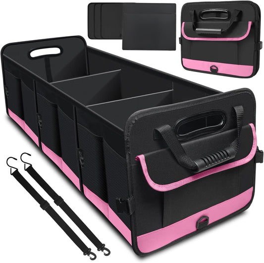 AOPHY Trunk Organizer for Car, 95L Large Capacity Car Storage Organizer with Non-Slip Bottom Strips, Cargo Organizer for Suv, Truck, Sedan, Waterproof Portable Car Organizers for Women Men(Pink)