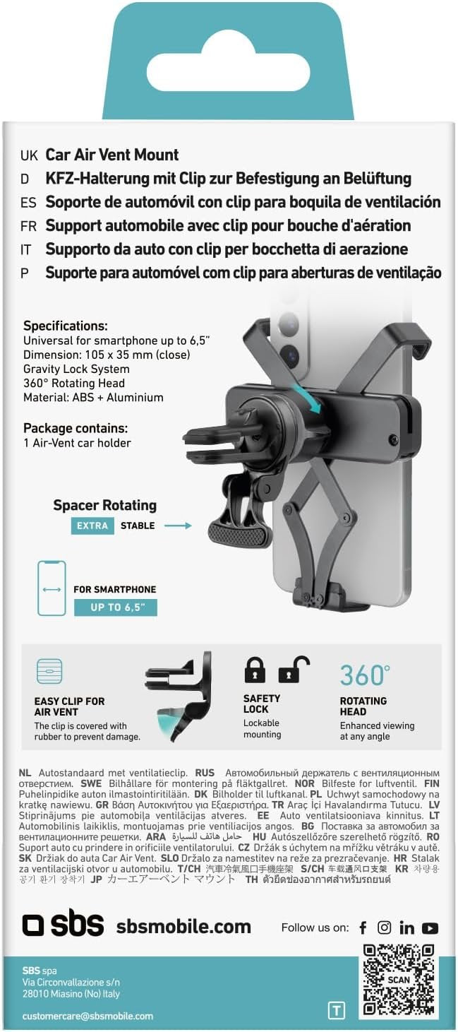 SBS Gravity Automatic Locking Phone Holder, Car Air Vent Phone Holder with High Stability Spacer