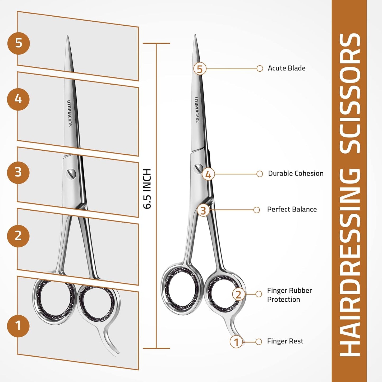 Utopia Care Hairdressing Scissors - 6.5" Sharp Stainless Steel Hair Cutting Scissors and Barber Salon Hair Scissors for Professional Hairdressers, Men, Women, Children and Adults (Silver)