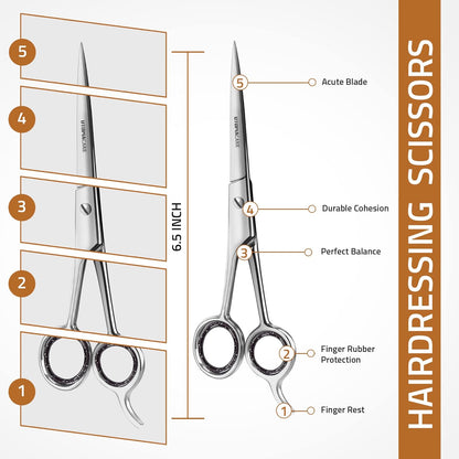 Utopia Care Hairdressing Scissors - 6.5" Sharp Stainless Steel Hair Cutting Scissors and Barber Salon Hair Scissors for Professional Hairdressers, Men, Women, Children and Adults (Silver)