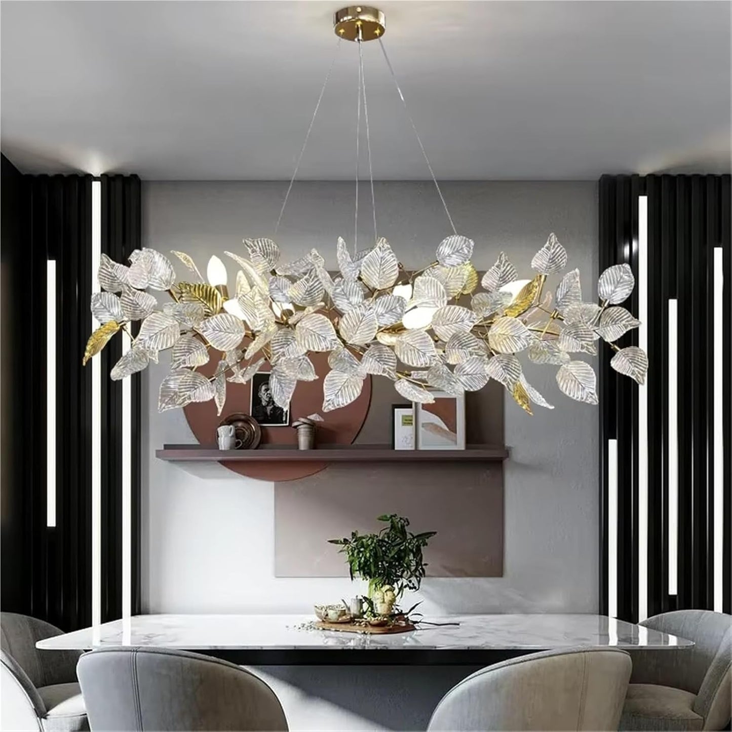 Nordic Luxury Pendant Lamp Living Room Glazed Leaves Led Chandeliers Lighting Fixture for Bedroom Dining Room Decor