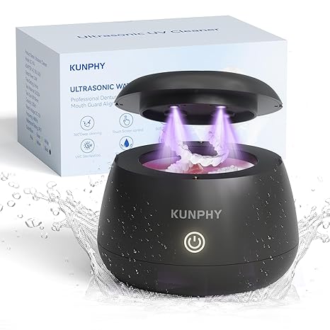 KUNPHY Ultrasonic Retainer Cleaner, IPX7 Water-Proof Denture Cleaner Machine, Portable Dental Cleaning Pod for Deep Cleaning Mouth Guard, Aligner, Braces, Jewelry, Matte Black